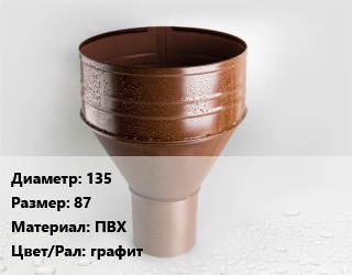 Воронка 135 87 ПВХ графит, шт, Grand Line Standart цена от 480.38 Тг / шт, где купить, условия доставки в Петропавловске и Северо-казахстанской области